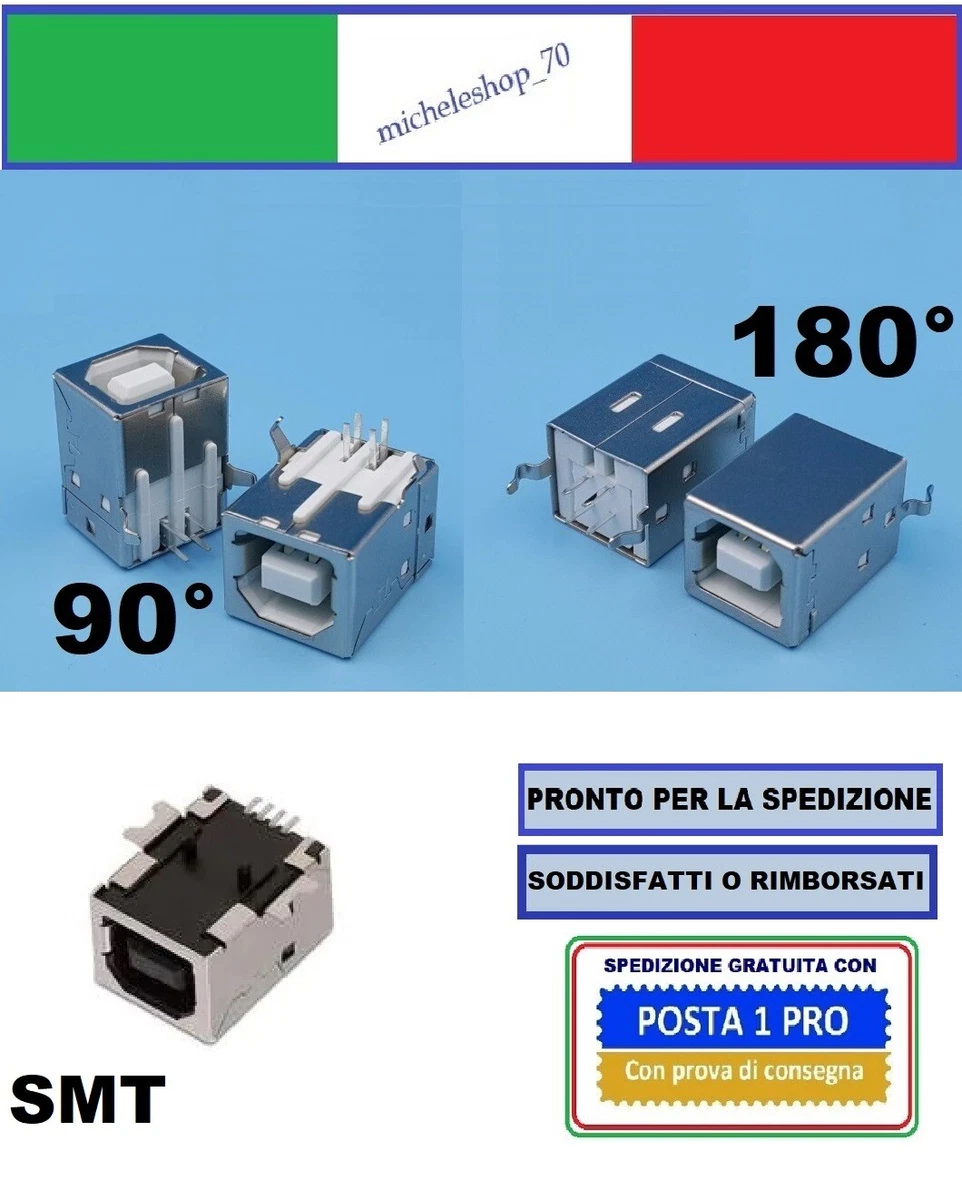 Set 6 Connettori USB Tipo B Dritto – Ricambio Per Stampanti E Scanner