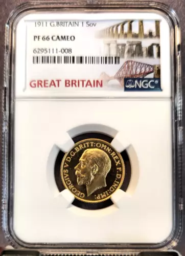 1911 GREAT BRITAIN GOLD 1 SOVEREIGN GEORGE V NGC PF 66 CAMEO EXTREMELY RARE