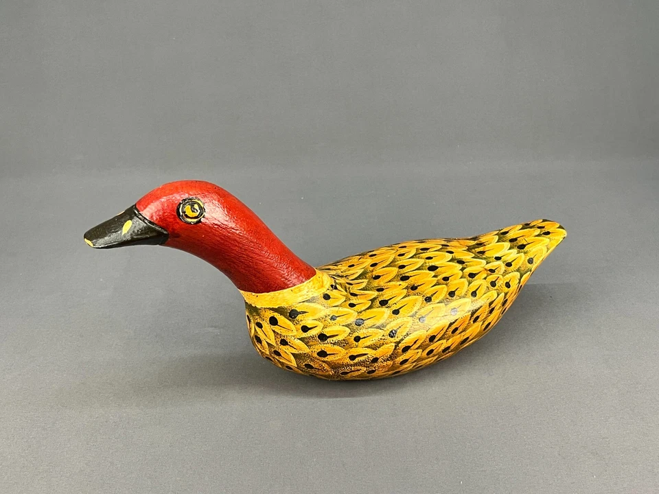 Antiguo señuelo de pato de 14 3/4" pintado a mano de arte popular de principios del siglo XX Foto 3 de 4