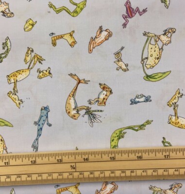 Fat Quarter Leap Frosch Frösche auf hellblauem Allover 100% Baumwolle Steppstoff