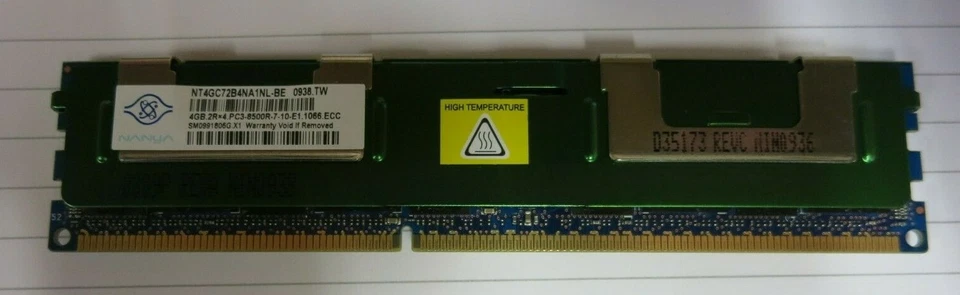 Nanya NT4GC72B4NA1NL-BE 8GB (2x4GB) 2Rx4 PC3-8500 DDR3 240P ECC CL7 DIMM Memory - Image 2 of 3