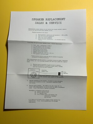 Ampeg Linden NJ Speaker Replacement Sales Service Vintage Sheet Ephemera