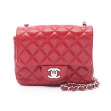 CHANEL Mini Matelasse Chain Shoulder Bag A35200 leather Red Used Women SHW CC