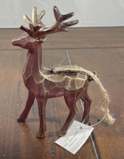 Reindeer Deer Brown Rustic Country Glittery Christmas Holiday Ornament NEW READ