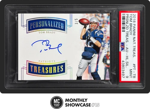TOM BRADY PSA 9 2018 NATIONAL TREASURES FOOTBALL PERSONALIZED AUTO SILVER 3/5