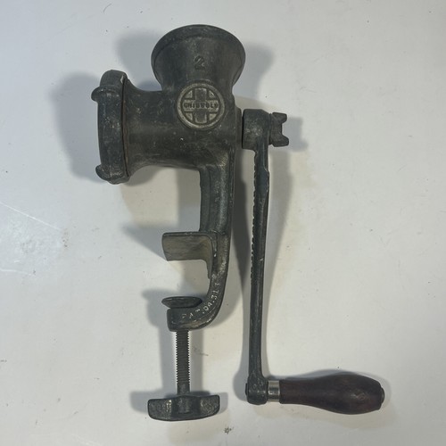 Vintage 40s Griswold No 2 Meat Grinder Hand Crank Table Mount USA Works