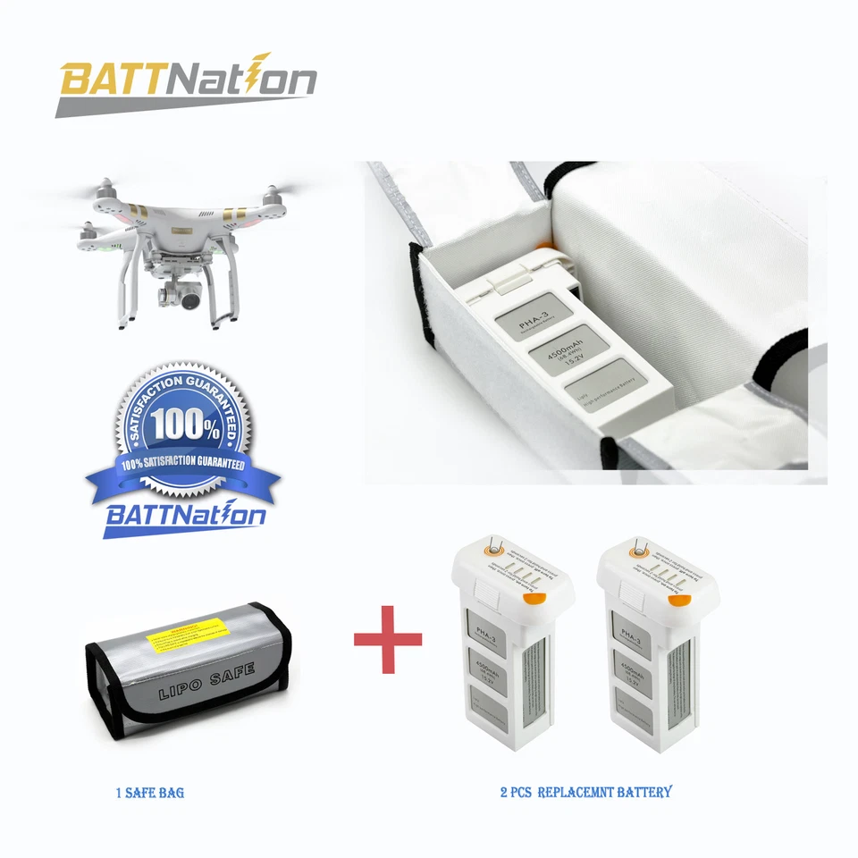 2 X Batería DJI Phantom 3 Profesional Avanzada Estándar 4K+ 1 Bolsa Batería LiPo  Foto 2 de 4