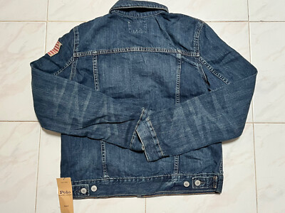 Polo Ralph Lauren 1967 Blue Denim Button Jacket USA Flag