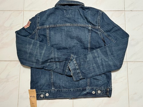 Polo Ralph Lauren 1967 Blue Denim Button Jacket USA Flag Patch Youth Size 7 - Picture 2 of 3