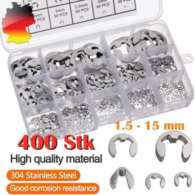 400 Stück Edelstahl E-Clip Seegeringe Sprengring Sortiment Sicherungsring SET