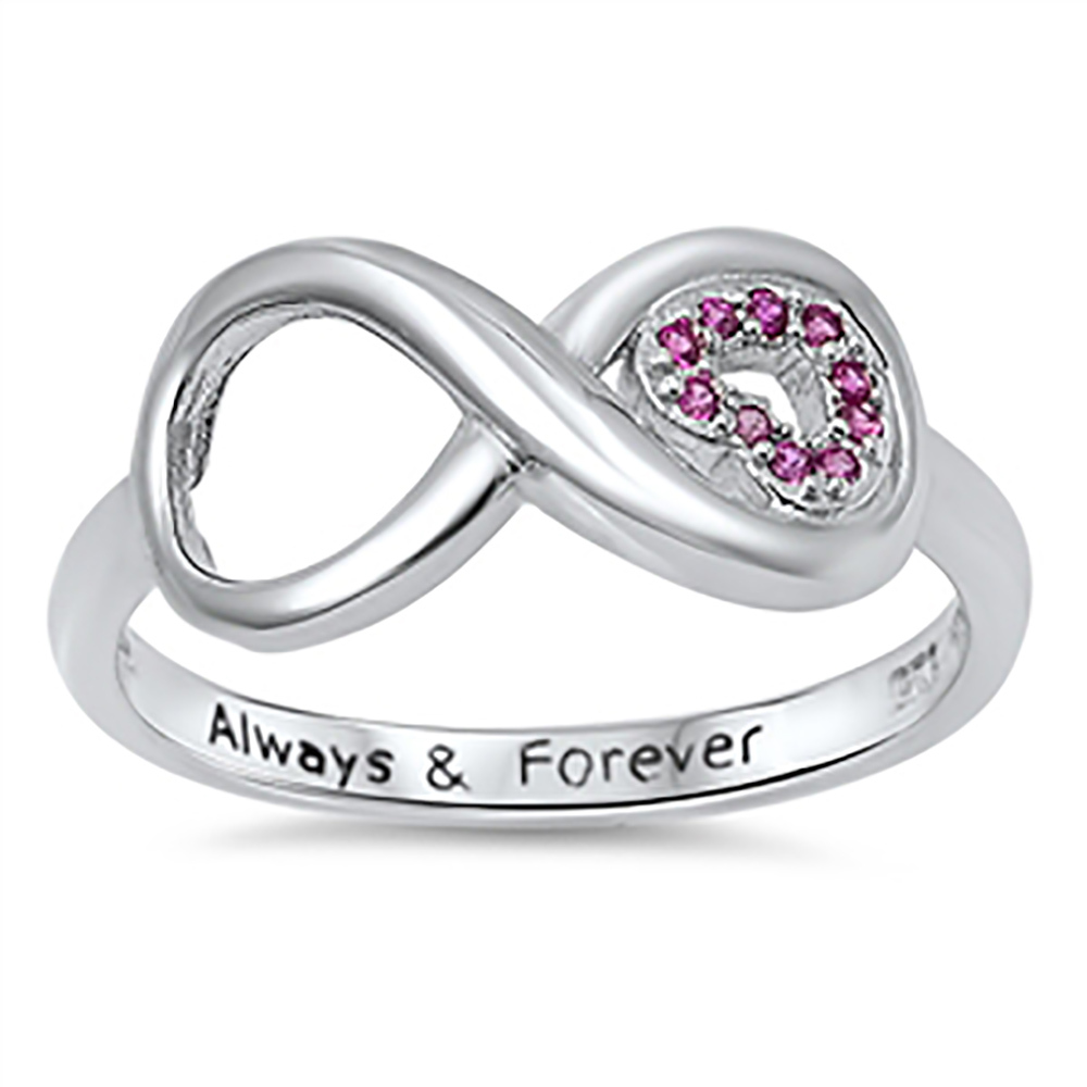 Sterling Silver 925 Ruby CZ Heart Always Forever Love Infinity Promise  Ring