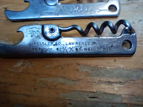 LOT 2 VTG KESSLER NIFTY BOTTLE CORKSCREW OPENER LAWRENCEBURG IN BAR MANCAVE CAN - Picture 3 of 8