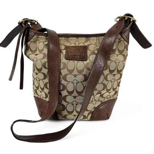 Autentica borsa a tracolla Coach Signature in pelle beige F12390 - Foto 2 di 16