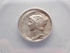 1941 MINT ERROR 10% Off Center ANACS XF EF 45 Silver Mercury Dime 10C