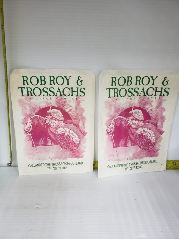 2 Vintage Souvenir Gift Bags Rob Roy & trossachd Vistor Centre Bags Scotland