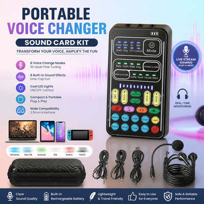 Handheld Voice Changer with LED Lights 8 Sound Effects for Phone PC Switch