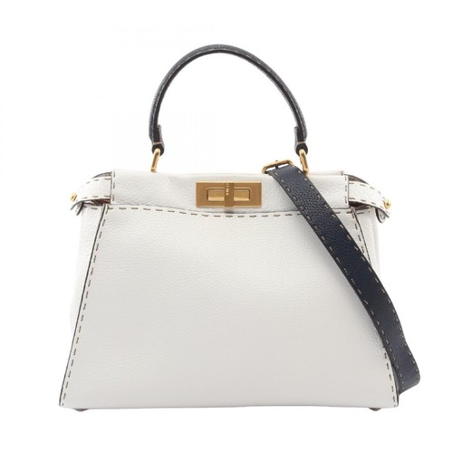 FENDI Peekaboo Regular Selleria 2-Way Leather Handbag White 8BN290