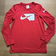 Nike Boys T-Shirt Long Sleeve Performance Breathable Athletic Dri-Fit Red Small