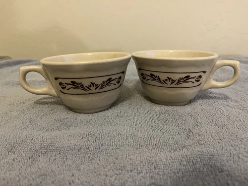Two Vintage Syracuse China Coffee Cups Restaurant Ware Floral Brown Speckle
