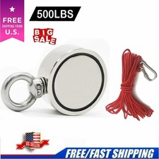 500LBS Fishing Magnet Round Double Sided Super Strong Neodymium Magnets / Rope
