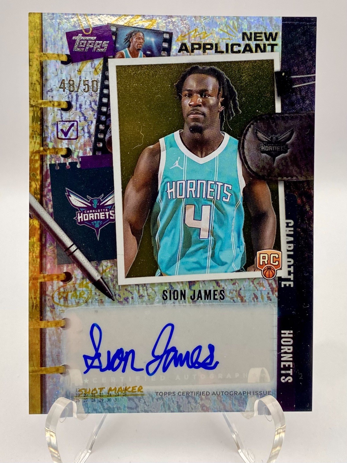 2025-26 Topps SION JAMES New Applicant GOLD HOLO FOIL AUTO /50 Hornets RC NA-SJ