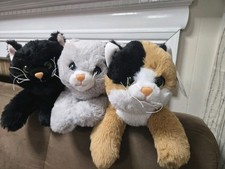 Plush Cat Set Of 3 Black Calico Gray 14" Stuffed Animals