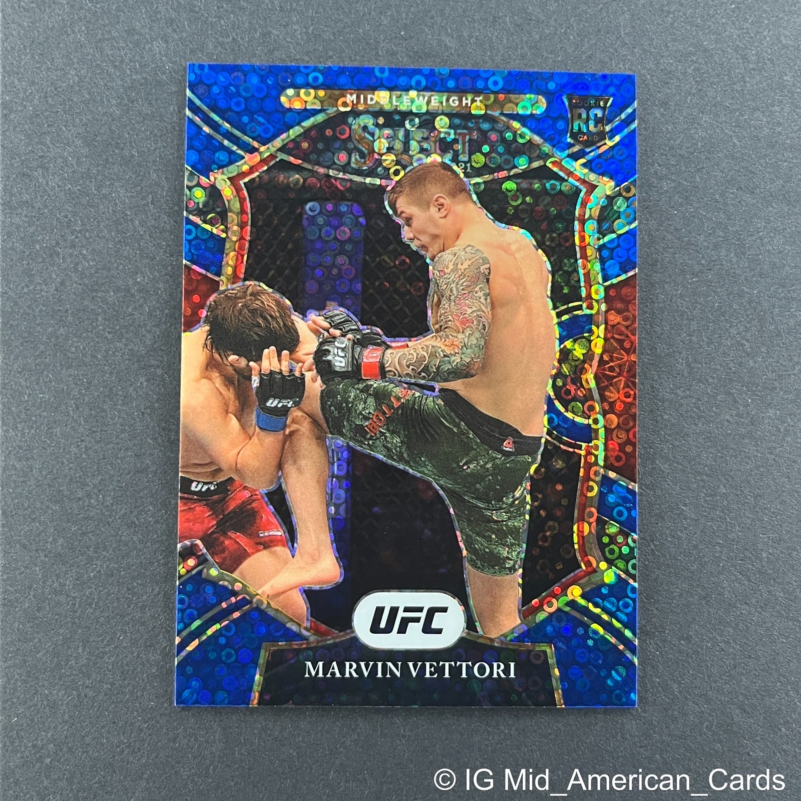 2021 Panini Select UFC #87 Marvin Vettori Rookie Concourse Blue Disco Prizm /99