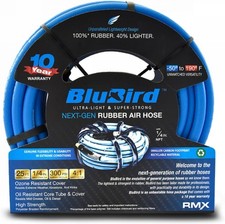 BLUBIRD BB1425 1/4" x 25' Rubber Air Hose, 100% Rubber, Light, Strong, Flexible