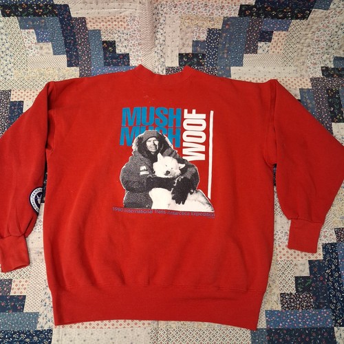 90s Vintage Trans-Antarctica Expedition Sweatshirt XL Red Mush Woof USA Made - Picture 1 of 14