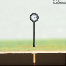 4 x HO scale model railroad antique station platform clock LED street light