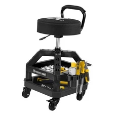 Rolling Shop Stool with Wheels, Heavy Duty Garage Work Mechanic Stool Black