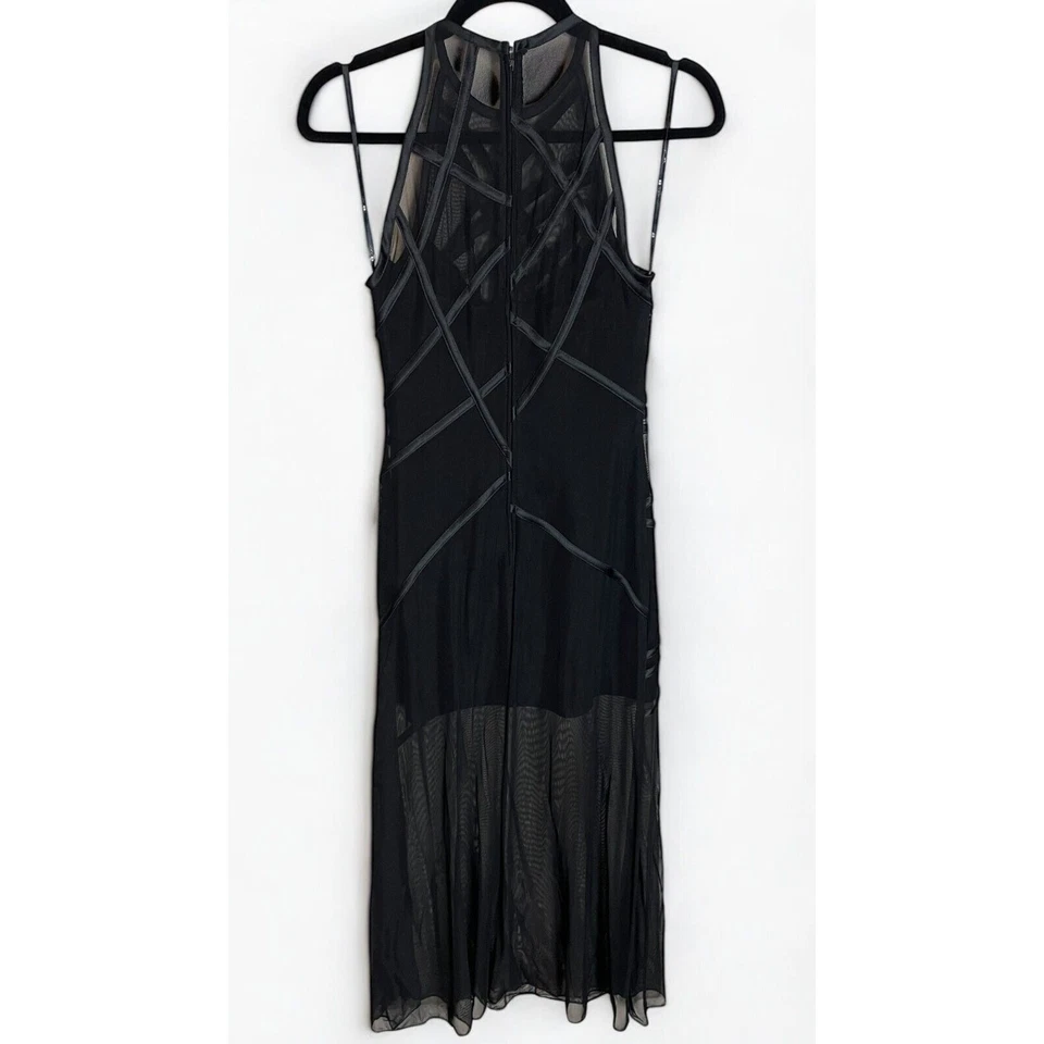 Vestido ajustado Tadashi años 90 cinta acento malla transparente mini vestido vanguardista Foto 3 de 4