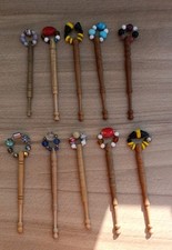10 Vintage Mixed Wooden Lace Makers Bobbins With Spangles