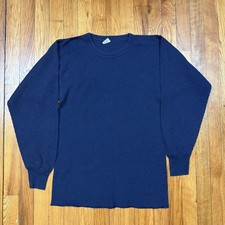 Vintage 70s J.E. Morgan Long Johns Top Mens XL Waffle Knit Made in USA Blue