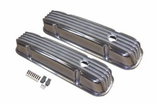 Polished Aluminum Finned Valve Covers Set Fits Pontiac Engines 326-455 1955-79