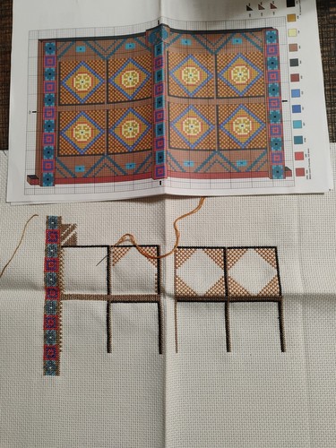 Incomplete Kit With No Floss. Arab Door. Started. Pattern+ Canvas
