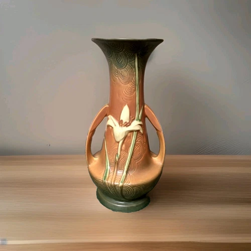 Vintage Roseville Pottery Zephyr Lily 1946 Brown Sienna Vase #140-12"