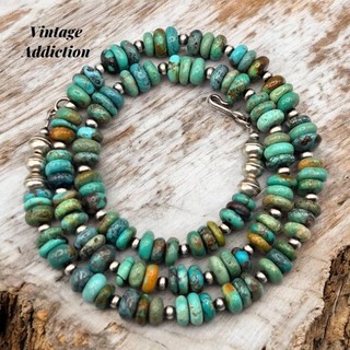 Rustic Turquoise Sterling Navajo Pearl Bench Bead Necklace Southwest Native Pawn