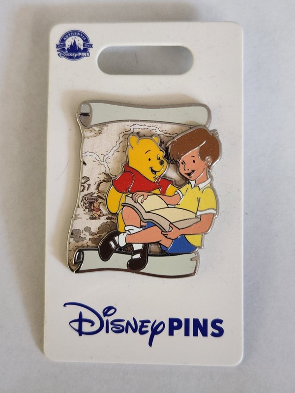 Disney pin Winnie the Pooh & Christopher Robin reading a book