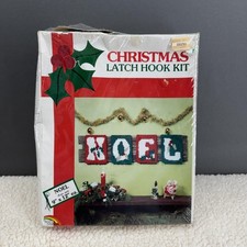 ADCO Christmas Latch Hook Kit Noel Wall Hanging Banner Set 4 Panels 9x12 USA