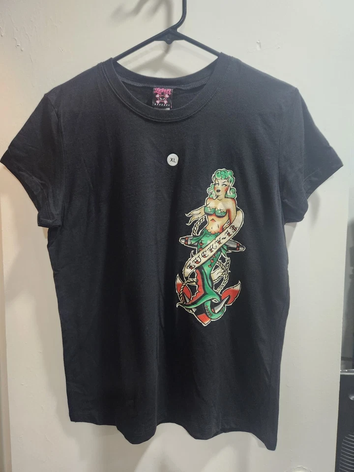 Camiseta para mujer Lucky 13 Mermaid tatuaje flash talla XL Foto 3 de 4