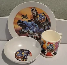 Rare 1985 Deka Plastics Three (3) Piece GO BOTS Plate Bowl & Cup Set