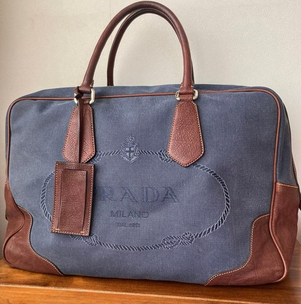 Prada Navy Canvas Logo Jacquard Shoulder Bag Authentic Compact Crossbody