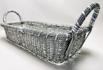 Ornate Silver Metal Rope Basket 19.25''L x 6.75''W x 7''H Adult Easter Decor