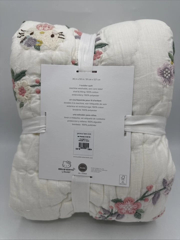 Colcha Pottery Barn Baby Heritage floral Hello Kitty costurada à mão 100% algodão - Imagem 2 de 3