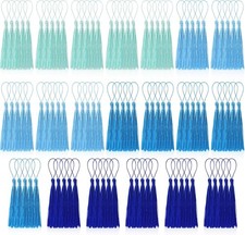 100 Pcs Bookmark Tassels Bulk Blue Series Soft Craft Silky Handmade Mini Tassels