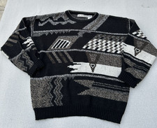 VTG Mens Geometric Knit Sweater Size XL Black Gray 90s M. Gerald Grandpa