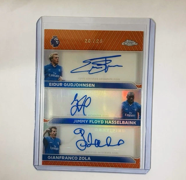 2026 Topps Eidur Gudjohnsen Jimmy Floyd Hasselbaink / Zola Triple Auto Orange /25
