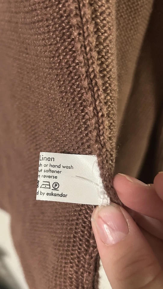 Eskandar $1390 Chestnut Brown  Long Linen Tabard Cardigan Sweater Lagenlook - Image 4 of 4