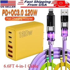 120W Fast Type C Wall Charger , 4-In-1 60W Super Fast Cable For Cell Phone iPad